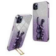 For iPhone 12 Pro Max Cartoon Rabbit Glitter Case Phone Cover with Kickstand - Purple