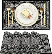 ZSYTZL Placemats Set of 4 Washable Durable Table Placemats for Dining Table Mat,Boho Pattern Kitchen Table Mats Decor Place Mats for Kitchen/Dining/Party/Outdoor-Black
