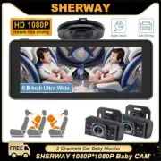 Baby Car Camera Monitor for 2 Kid 6.8'' IPS Display Rear Back Seat 2CH 1080P Cam