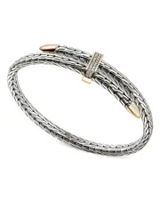 John Hardy 14K Yellow Gold & Sterling Silver Diamond Spear Flex Cuff