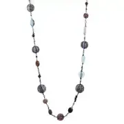 Handmade Blue Champagne Peacock Ceramic And Glass Seed Beads Ball Necklace, 44"