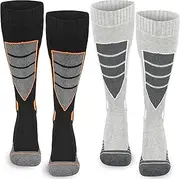[ouhos] 2 Pairs Mens Thermal Ski Socks Size 9-12 UK, Winter Warm Thick Knee High Hiking Walking Socks for Men, Cold Weather Snow Snowboarding ﻿Socks