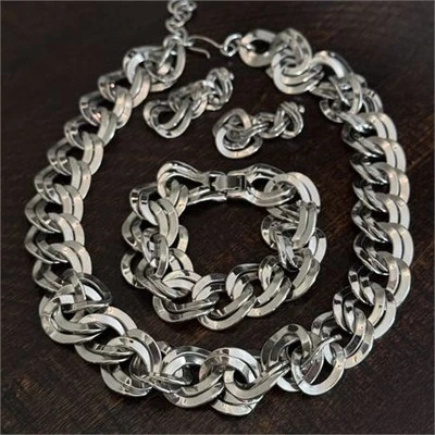 Signed Monet Chunky Silver-Tone Jewelry Set - Necklace, Bracelet & Earrings