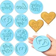 9 Pcs Baby Shower Fondant Embosser for Boys 3D Design Light Blue Cookie Stamp for Baking Acrylic Fondant Stamp for Baby Shower Party Decorating Topper Icing Cake Cupcake Chocolate Biscuit