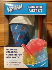 Kool-Aid Snow Cone Party Kit. 20 Cups & 20 Spoon Straws New