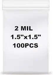 [HIBATUL] 1.5''x 1.5'', (Pack of 100) 2 mil Thick Clear Plastic Reclosable Zip Poly Bags with Resealable Lock Seal Zipper