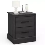 Costway Nightstand Bedside Table 21.5" H X 18.5" W, 2-Drawer In Dark Grey Oak