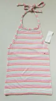 American Eagle Women's Summer Halterneck Tied Backless Pink Stretch Crop Top