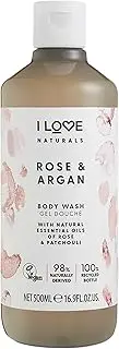 I Love Naturals Rose & Argan Body Wash, Natural Oils Of Rose & Patchouli, Formulated Using Essential Oils For Silky Smooth & Moisturised Skin, 100% Recycled Bottle & Vegan Friendly 19.91 oz