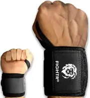 FIGHTR Fitness Wrist Wraps - for more Grip and less Pain - Pro Quality Black