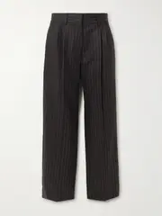 [BLAZÉ Milano] BLAZÉ Milano - Fox Pleated Pinstriped Wool And Cashmere-blend Straight-leg Pants - Dark brown - 3 3 Brown