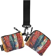 [XYMZR] Feather Colorful Pattern Mini Zip Around Wristlet keychain Wallet for Women Personalized Pattern Detachable Dual Pouch Wristlet Portable Wallet Phone Coin Purse, Multi-colored, One Size