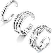 MILACOLATO 3 Pcs Sterling Silver Toe Rings for Women 18K White Gold Plated Wrap Cuff Toe Rings Open Adjustable Toe Band Rings Summer Beach Foot Jewelry Set