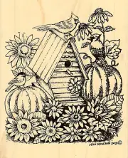 Fall Cardinal Birdhouse NORTHWOODS Wood Mounted Rubber Stamp NEW P10998