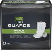 DependsMen Incontinence Guard/Pad, Maximum Absorbency, 52 Count, One Size, Men's, Disposable, Solid, Fragrance-Free