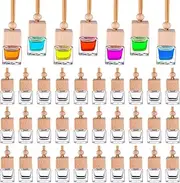 60 Pcs Hanging Car Air Freshener Car Diffuser Bottle Empty Glass Perfume Bottles Air Freshener Diffuser Bottle Pendant for Essential Oils Fragrance Aromatherapy Bottle Ornament Decor (Fresh Style)