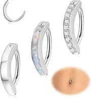 [Kakonia] 14G Clicker Belly Button Ring for Women Surgical Steel Cute CZ Opal Belly Rings Silver Gold Small Hoop Belly Button Rings Simple Reverse Navel Belly Piercing Jewelry