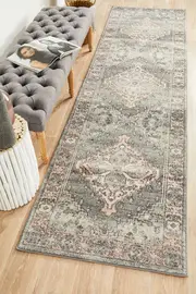 Abode Rug Culture Dark Grey & Dusty Pink Vintage Look Transitional Runner Rug