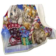 Cute Christmas Baby Tigers with Presents Sleigh Throw Blanket