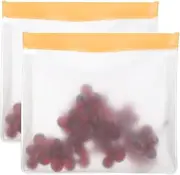uxcell 11"x2"x7.9" Reusable Freezer Bag, 2 Pcs Leakproof Zip Food Storage Stand Up Bags Fridge Snack Vegetable Fruit Ice Container for Long-Lasting Freshness, Orange