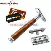 Men's Shaving Safety Razor Double Edge Adjustable Wood Handle+5 Blades BTS-309