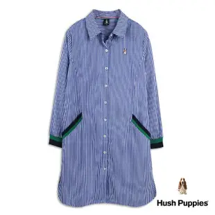 【Hush Puppies】女裝 襯衫 配色羅文品牌提花直條紋襯衫(藍色 / 34212106)