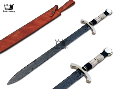 Handmade Damascus Steel Double Edge HUNTING Sword Fixed Blade With Sheath