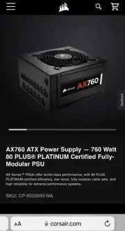 Corsair AX760 760 Watt 750 ATX 80+ Plus Platinum Fully Modular Power Supply PSU