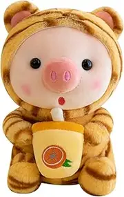 Creative Plush Toy Pig 25 cm, Cute Pig Stuffed Toy Cuddly Toy, Cartoon Animal Soft Doll Plush Toy Baby Bottle Pig Stuffed Toy Doll Children Plush Cushion Birthday New Year Gift