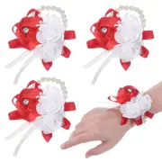 3-Pack Pearl Corsage Wristlet Bracelet for DIY Corsage Supplies [Red]