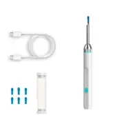 Wireless Ear Wax Removal Visual Ear Pick 6 LED Endoscope Otoscope with One-Piece Ear Scoops -White