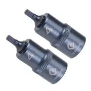 Hex Bit Socket H4 Bit 1/2" Drive 2" L Star S2 Alloy Steel Cr-V Socket Blue 2Pack