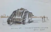 ORIGINAL Artwork Journey's End knocked out MKIV tank ww1