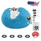 Giant 5FT Washable Bean Bag Chair Cover - Soft Peacock Blue Faux Fur Design