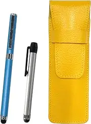 SASY-ALST-QSJW700-L Yellow Grain Leather Pen Case, Metal Touch Stick Silver and Smartphone Touch Metal Cap Ballpoint Pen Extra Set, Blue