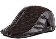 [HAMKVBPR] Men's Leather Hat Beret Hundred Hitch Duck Tongue Cap Outdoor Splicing Leather Cap Autumn and Winter(Brown,X-Large)