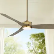 60" Montage Modern Indoor Outdoor Ceiling Fan with LED Light Remote Brass Wood