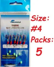 5 Packs size #4 sabiki bait rigs 6 RED hooks offshore saltwater lures