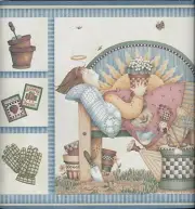 COUNTRY DEBBIE MUMM GARDEN PLANTING BLUE WALLPAPER BORDER