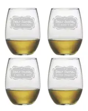 Susquehanna Glass Dear Santa Set of Four Stemless 21oz Wine Glasses