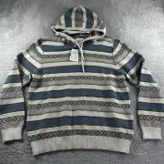 Sun + Stone Pattern Hoodie Mens XL Benji Striped Pullover Stripes Vintage White