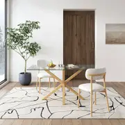 Glass Dining Table with Steel Legs Natural