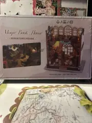 DIY Magic Book House Nook Wood Puzzle House Miniature 3D Dollhouse Kit with LED