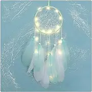 Dream Catcher,Gifts for Women Wind Chimes, Dream Catcher Handmade Dream Catcher Feather Wall Handmade Braided Wind Chimes Art for Wall Hanging Car Home Decoration Gifts (Color : Green with Light)
