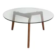 SK Designer Living | Stad Round Glass Coffee Table | Walnut