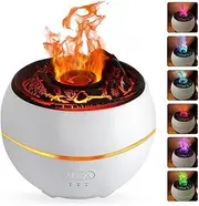 Essential Oil Diffuser, 360ml Aroma Diffuser, Volcano Humidifier with Timer, Auto-Off Protection and 7 Colors LED Night Light, Flame Diffuser for Bedroom, Office, Yoga, SPA, (White)