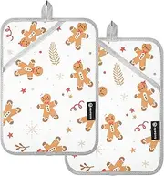 Large Pot Holder Heat Resistant New Year Gingerbread Christmas Cute Potholder with Pockets Hot Pot Holder Pads Oven Mitts 2 Pack