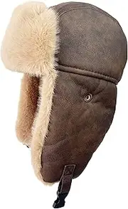 [AICHUAN] Aviator Ushanka Trapper Hat for Men and Women Faux Leather Fur Warm Soft Water-Resist Vintage Hunting Hat