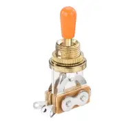 3 Way Short Straight Guitar Toggle Switch Gold with Orange Tip Knob Caps