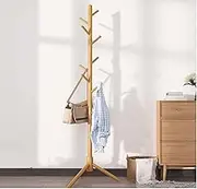 Wooden Coat Stand with 8 Hocks,3 Adjustable Sizes Tree Standing Coat Rack Storage Rack Coat Hanger Stand For Clothes,Hat Tree, Jacket,Bag,Umbrella